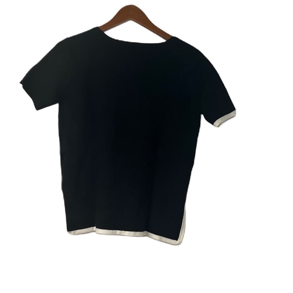 Zara Knit Women's Black Short Sleeve Sweater Sz M cropped casual work white trim - Picture 4 of 8